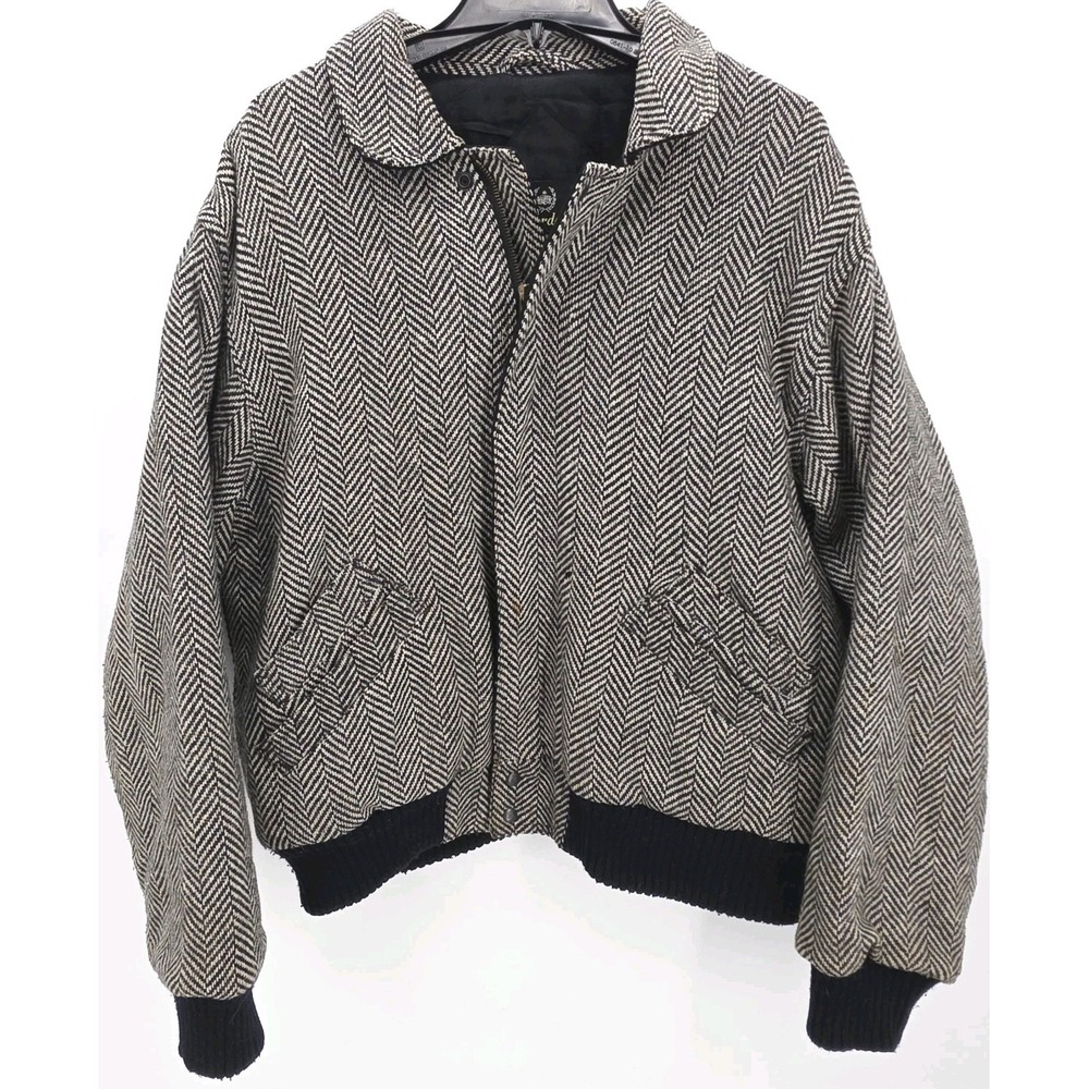 Vintage Bomber Jacket Herringbone Wool Blend Aberdeen Black White 1990's Size 44